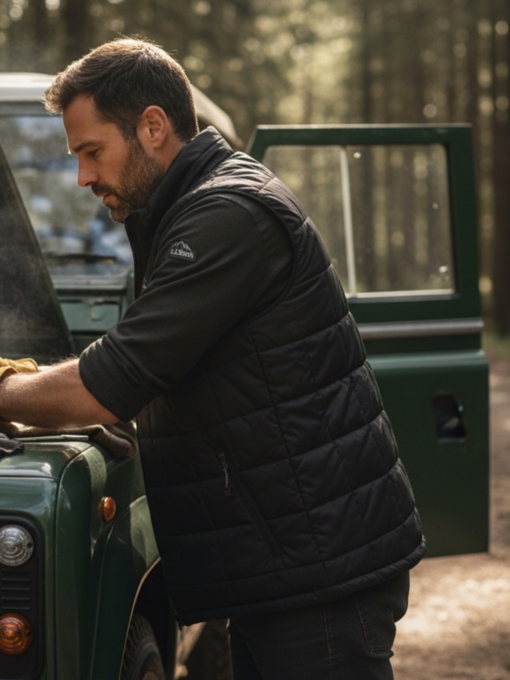 LL Bean Men Black Vest Primaloft Packaway Full Zip Quilted Lightweight
